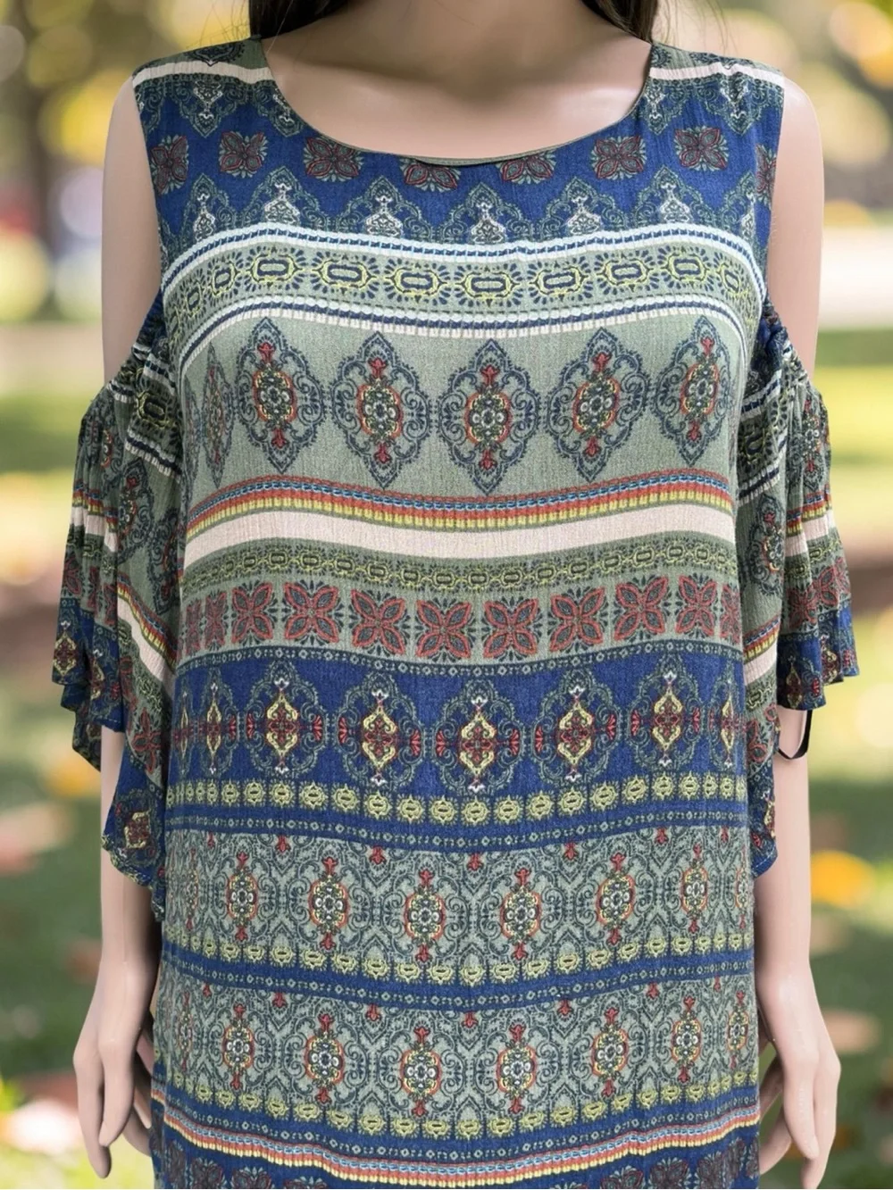 Luxology Cold Shoulder Boho Paisley Dress Size 16 Lined Rayon